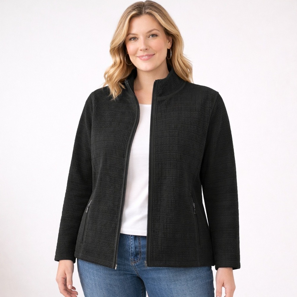 Aeros Womens 1X Black Textured Quilted Full Zip Mock Neck‎ Jacket Minimalist Y2K